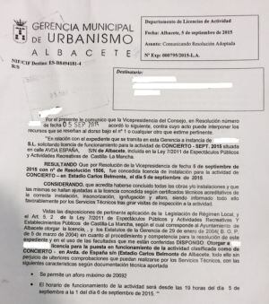 Concesión de la licencia de actividad a la empresa organizadora