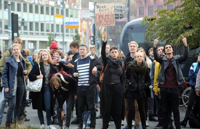 Protest against the Alternative for Germany (AfD) party where AfD holds their election event in Berlin, Germany, 24 September 2017. According to federal election commissioner more than 61 million people are eligible to vote in the elections for a new fede