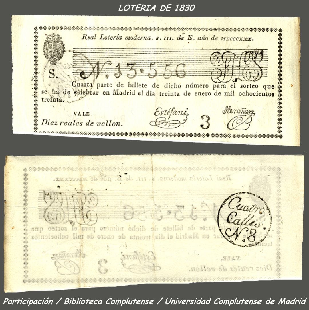 Cuarta parte de billete. Lotería de 1830