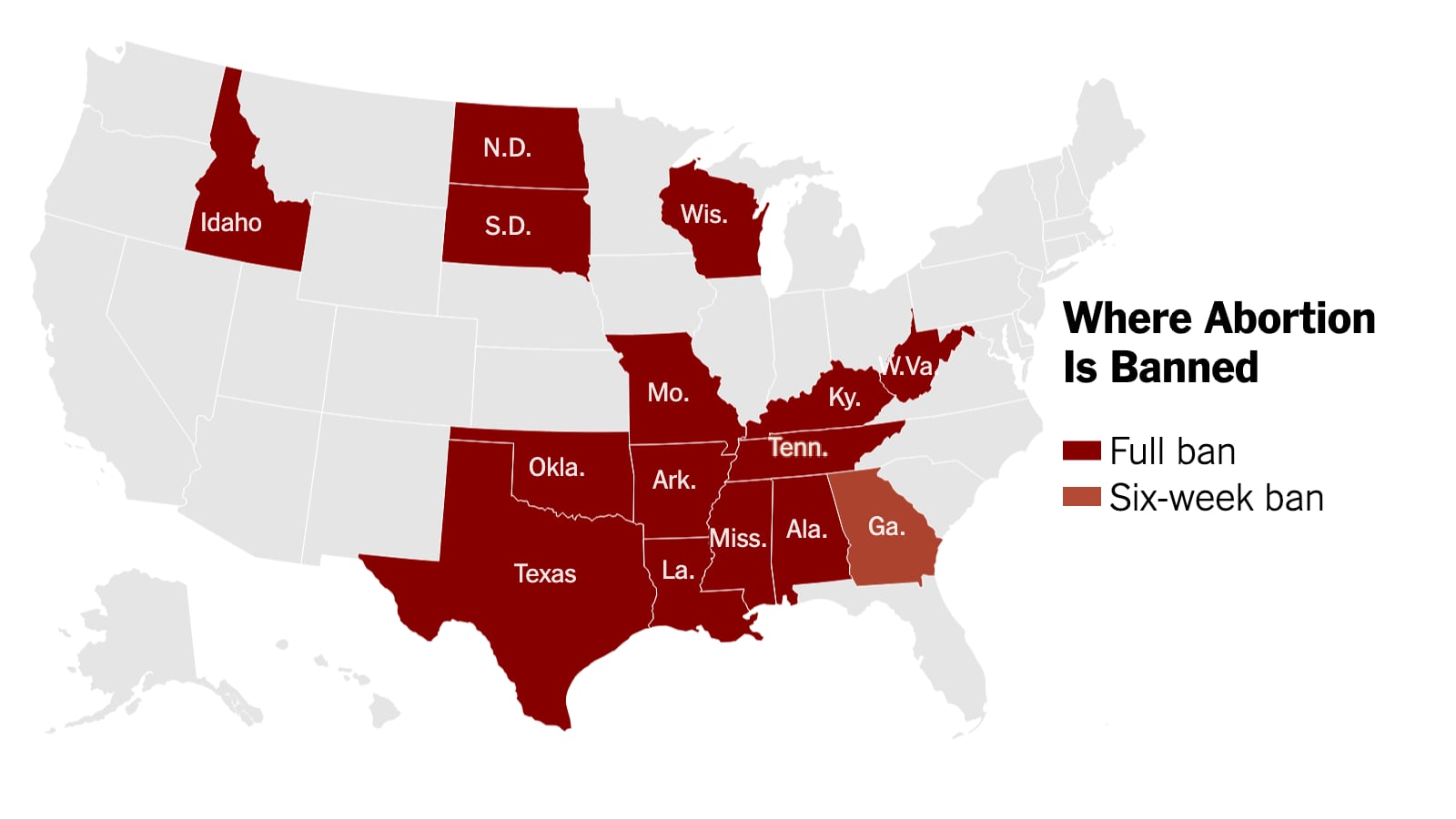 Mapa de Estados donde el aborto está prohibido