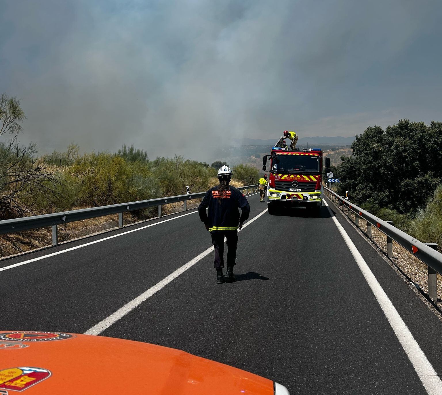Los bomberos actuando en el incendio de Arroyomolinos del pasado sábado