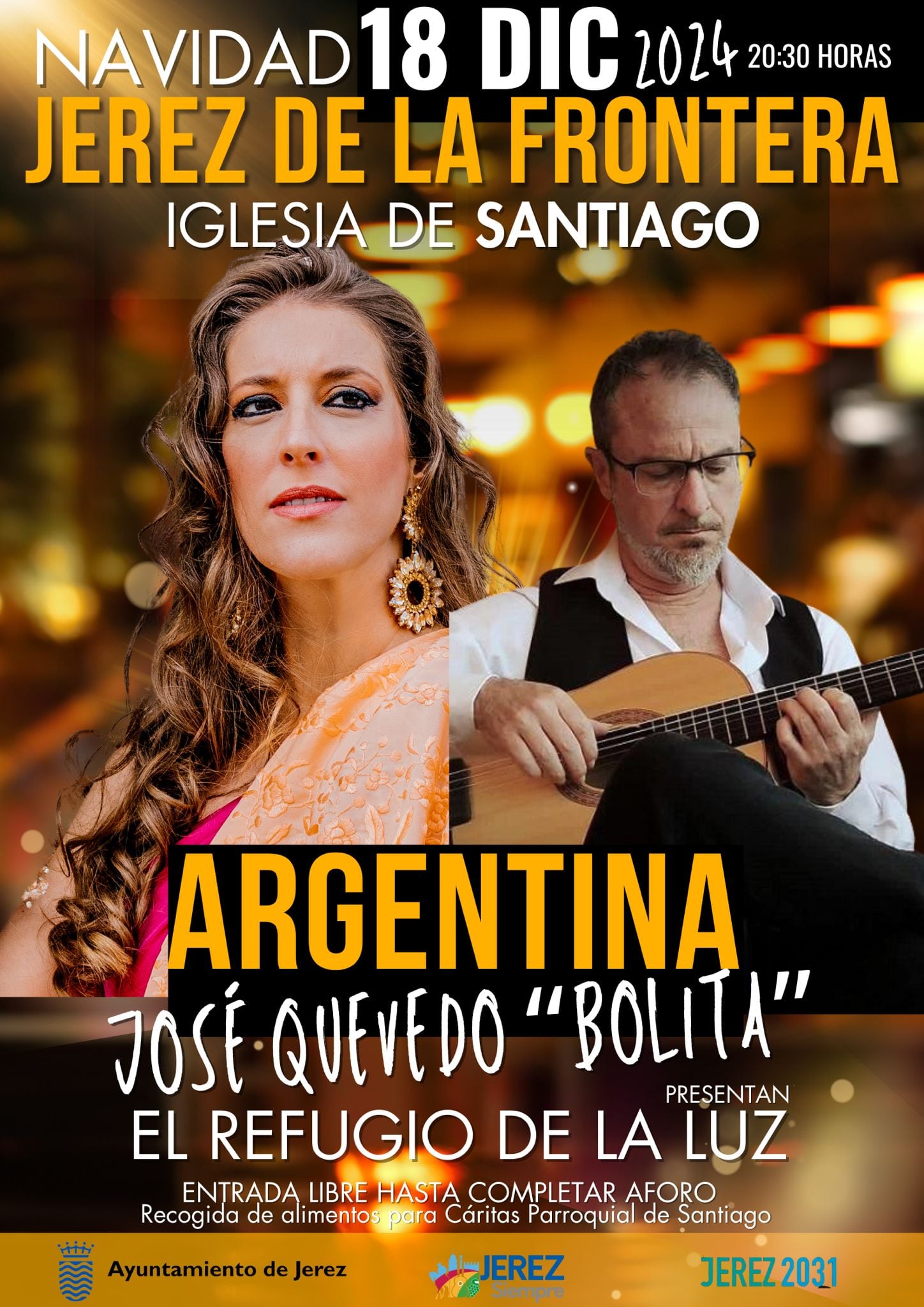 Evento musical presentado por la cantaora Argentina y por el guitarrista Quevedo &#039;Bolita&#039; que muestra la esencia del flamenco en la Navidad