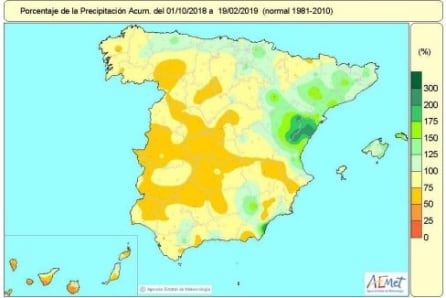 La escasez de lluvias acumulada eleva la falta de precipitaciones en este año hidrológico hasta el -10%.