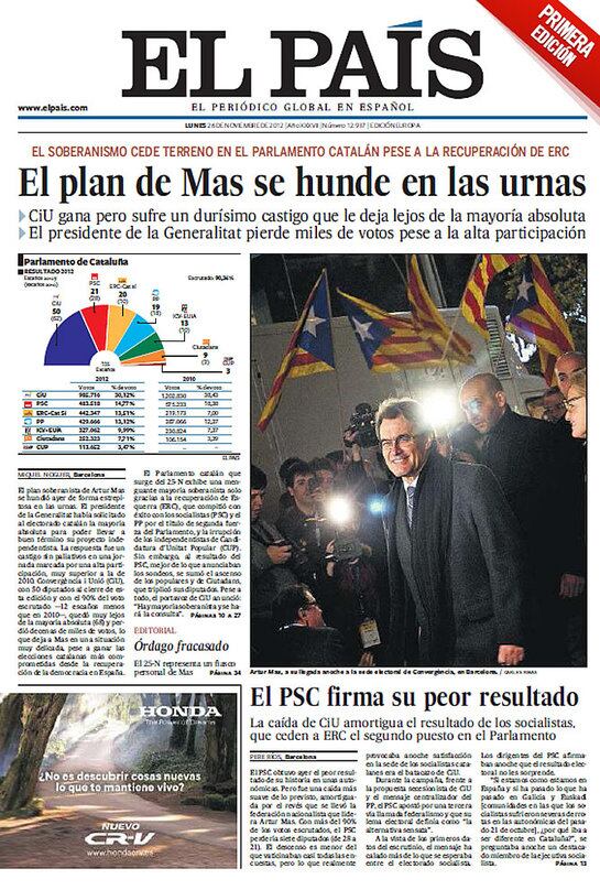 &#039;El País&#039;: &quot;El plan de Mas se hunde en las urnas&quot;