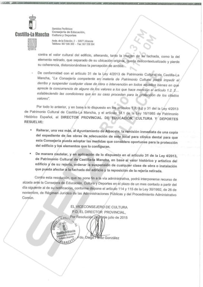 Extracto del informe de la Dirección Provincial de Educación, Cultura y Deporte