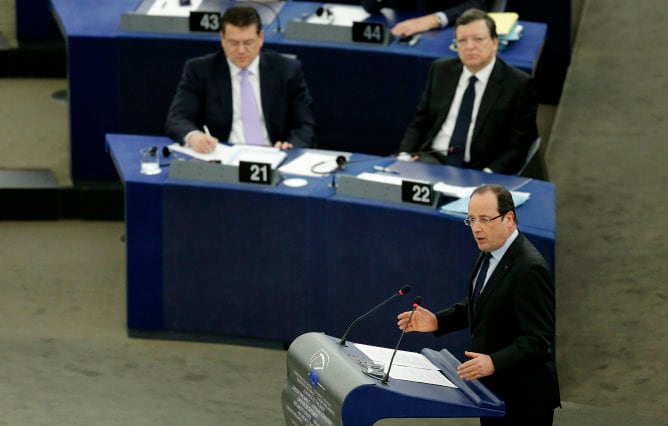 El presidente francés, François Hollande, durante su intervención en el Parlamento Europeo