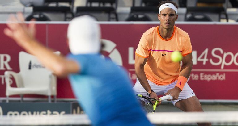 Rafa Nadal, durante la final de dobles de los Campeonatos de España de tenis.