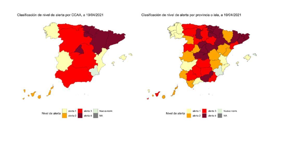 Mapa en el que el se pone de manifiesto que la situación de la Región de Murcia es de &#039;nueva normalidad&#039;