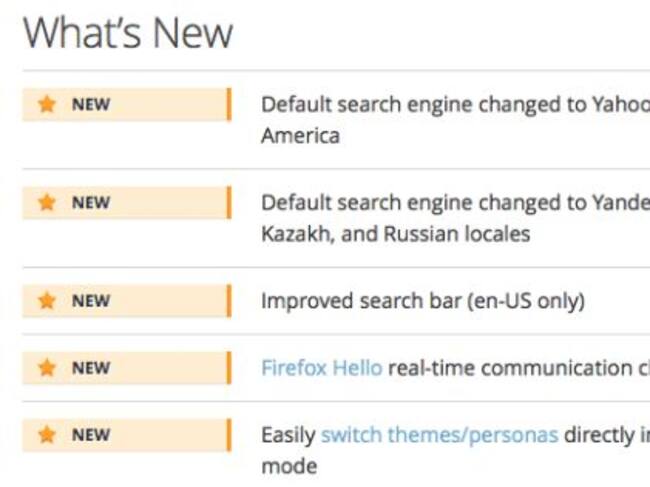 Cambios en la versión 34.0.5 de Firefox, que incorpora Yahoo! como buscador por defecto