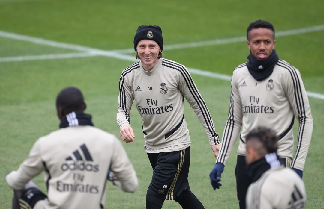 Los jugadores del Real Madrid, en un entrenamiento en Valdebebas.