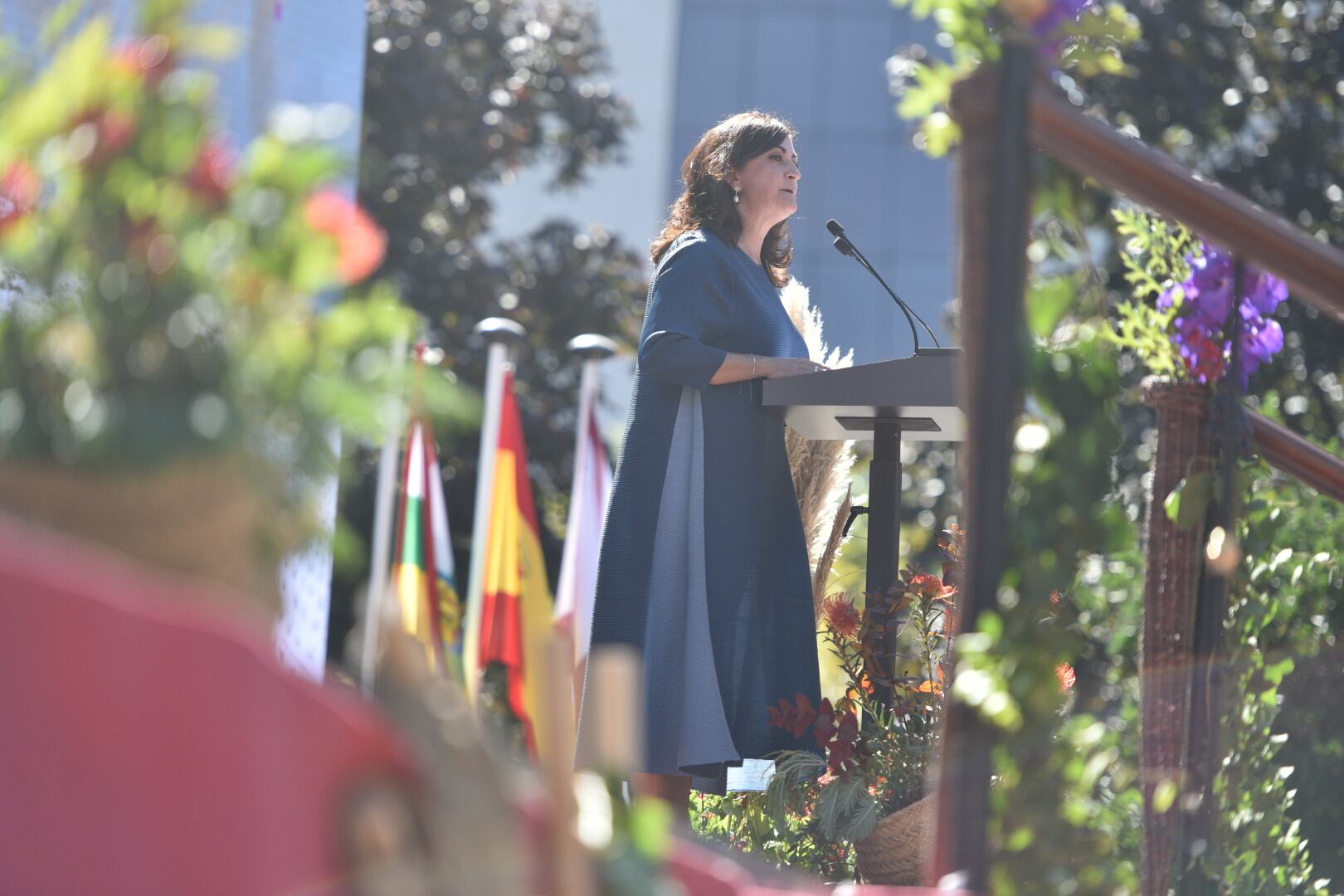 La presidenta de La Rioja, Concha Andreu, en el acto institucional del pisado de la uva y la ofrenda del primer mosto.