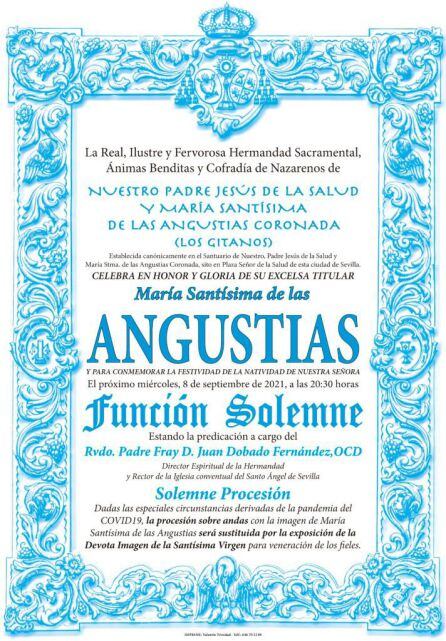 Convocatoria de la solemne función a la Virgen de las Angustias