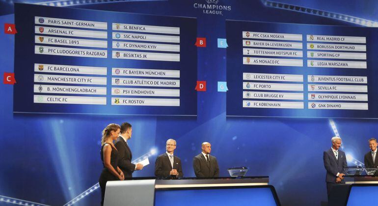 Los 32 equipos de la Champions han quedado encuadrados en sus respectivos grupos después del sorteo celebrado en Mónaco.