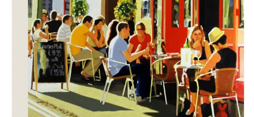 Una muestra al óleo recrea escenas de terrazas de bar