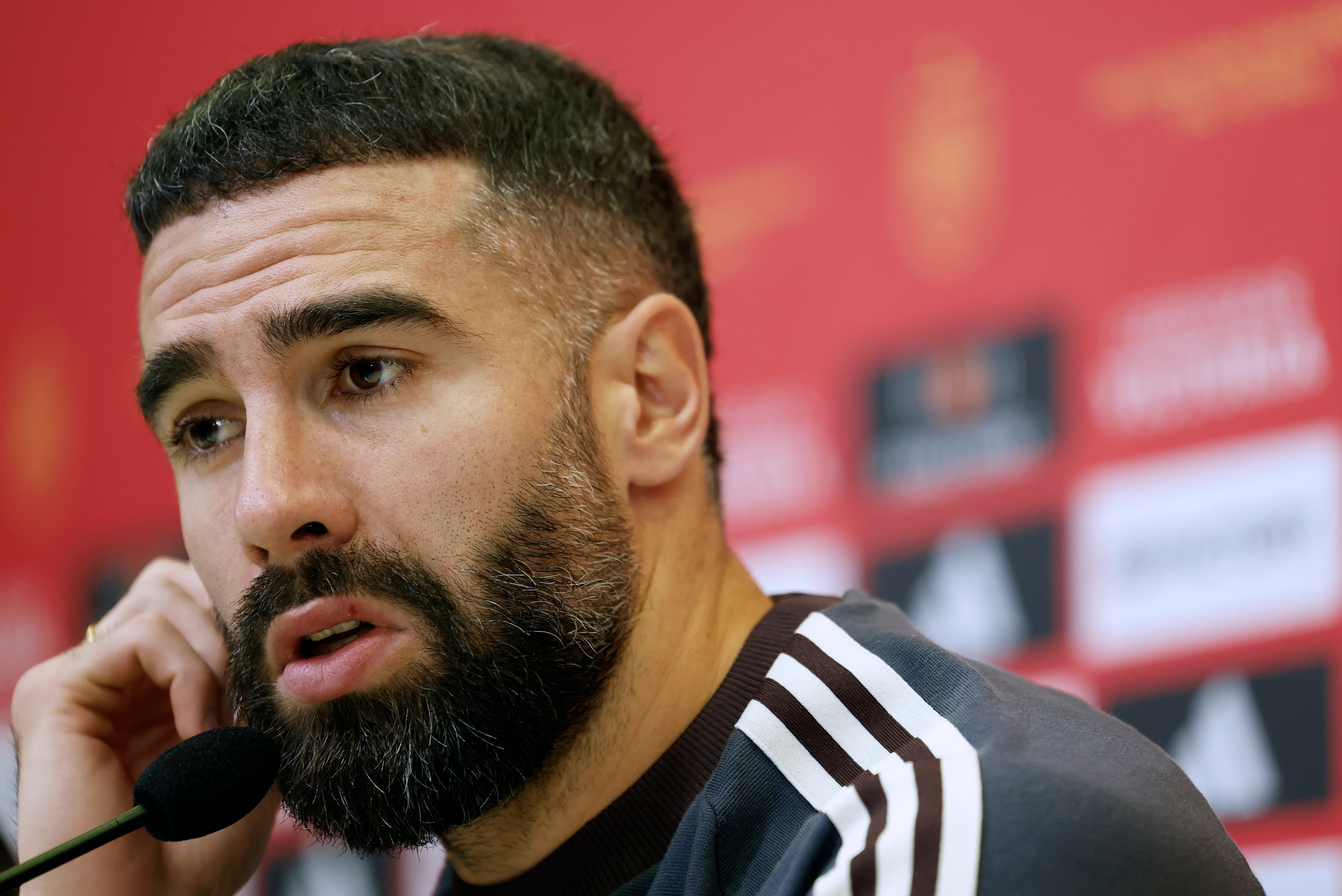 LAS ROZAS, 25/03/2024.- El jugador de la selección española, Dani Carvajal durante la rueda de prensa ofrecida este lunes en Las Rozas. EFE/ Mariscal
