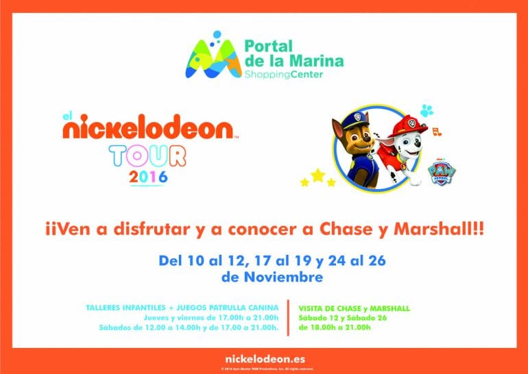 Cartel informativo sobre la visita de la Patrulla Canina al Centro Comercial Portal de la Marina, en Ondara.