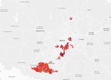 Mapa de los confinamientos en Madrid