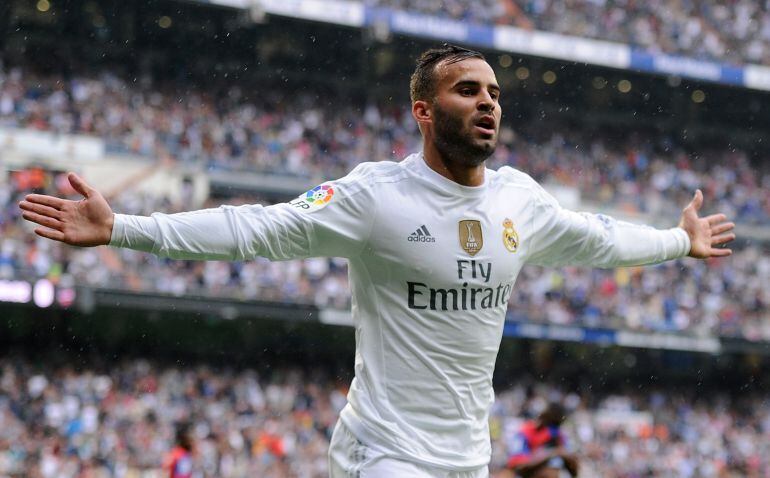 Jesé celebra un gol en el Bernabéu