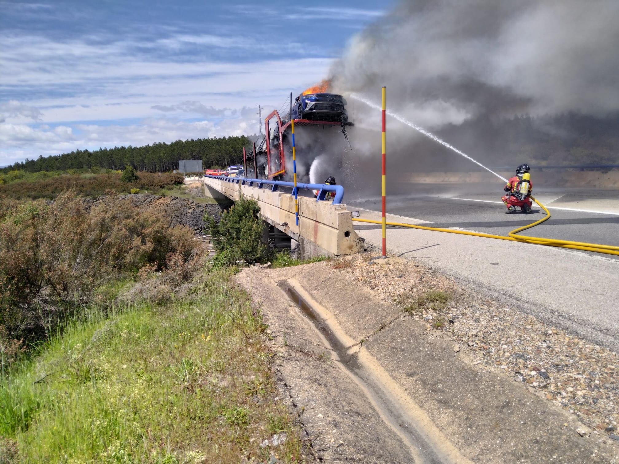 Efectivos de los bomberos trabajan en la extinción