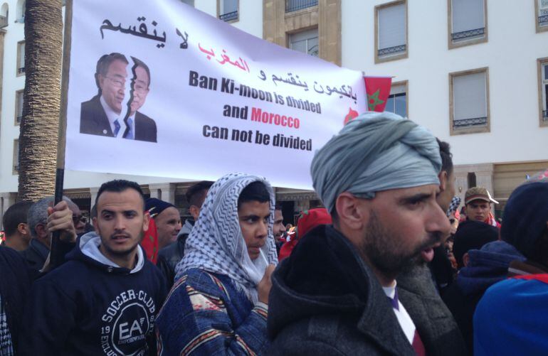 Manifestación masiva contra Ban Ki-Moon en Rabat.