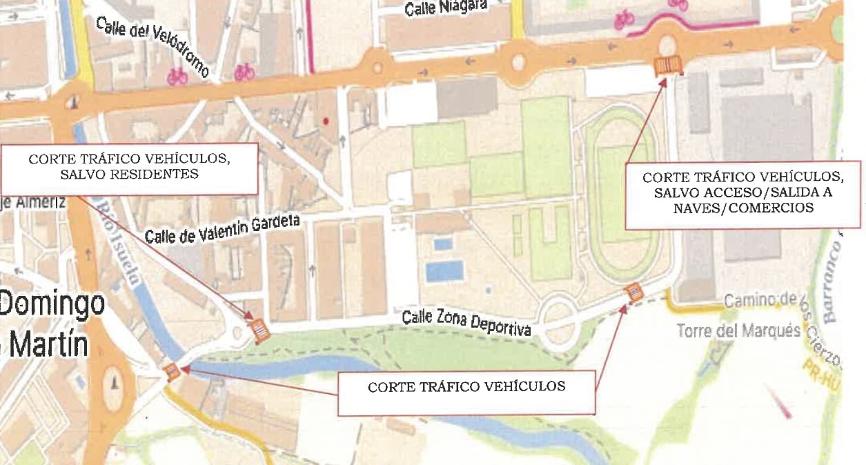 Mapa del corte al tráfico previsto para los próximos días