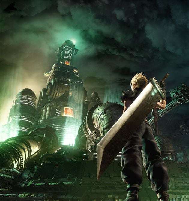 Final Fantasy VII Remake, con Cloud Strife frente a la sede de Shinra en Midgar