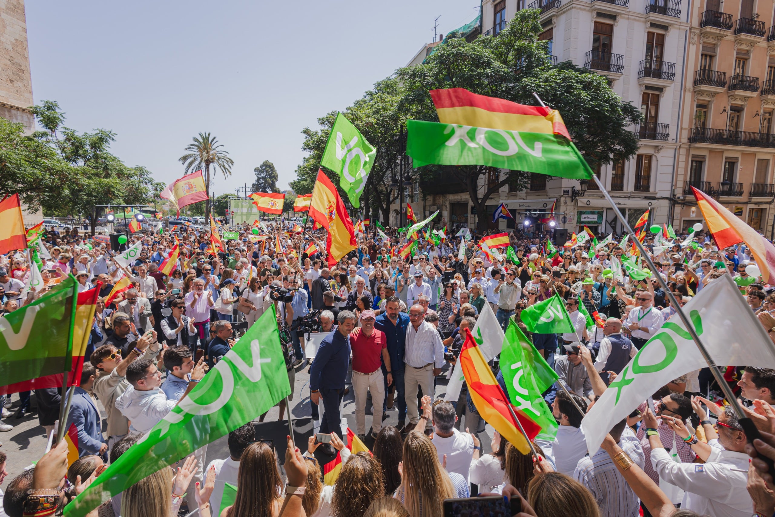 El presidente de Vox, Santiago Abascal, en el acto de este domingo en València.