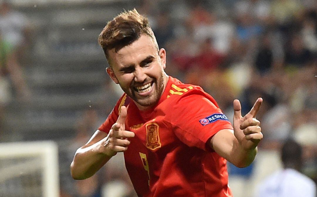 Borja Mayoral celebra uno de sus dos goles con España en el Europeo sub-21