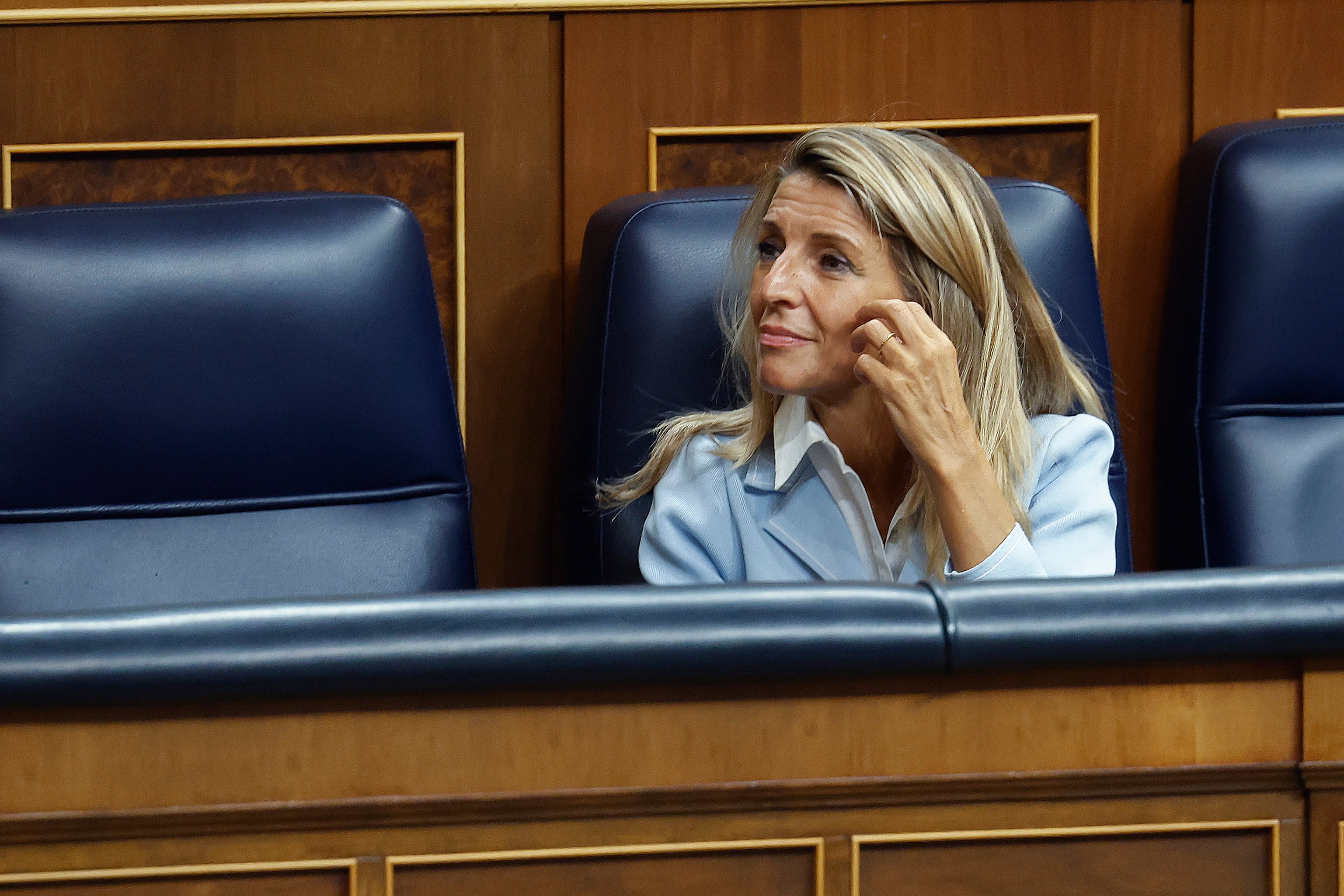 La vicepresidenta segunda, Yolanda Díaz, durante el pleno celebrado en el Congreso de los Diputados este martes.