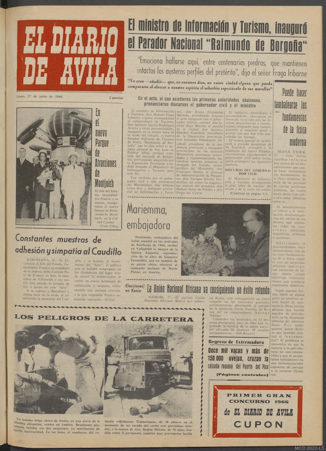 Portada de El Diario de Ávila donde se informa de la inauguración del Parador de Ávila
