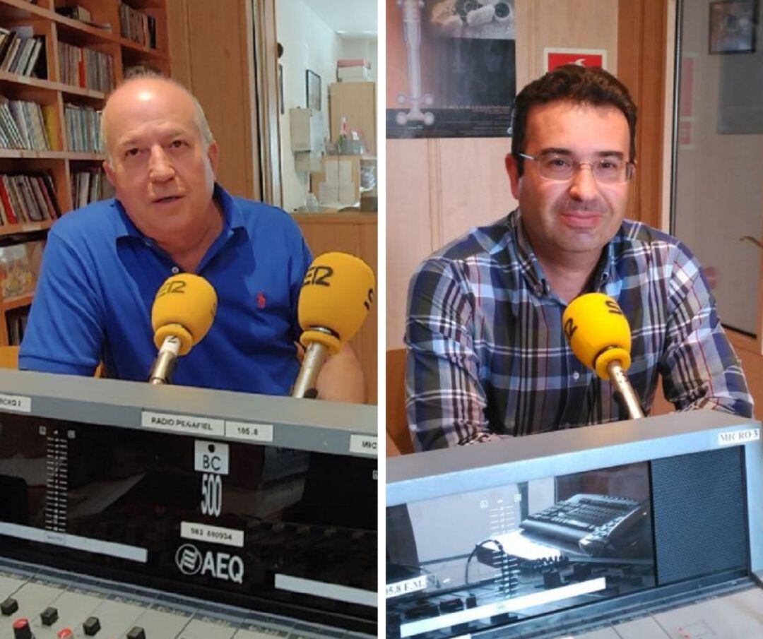 Elías Arranz, alcalde, a la izquierda, y Roberto Díez (PP) en los estudios de Radio Peñafiel.