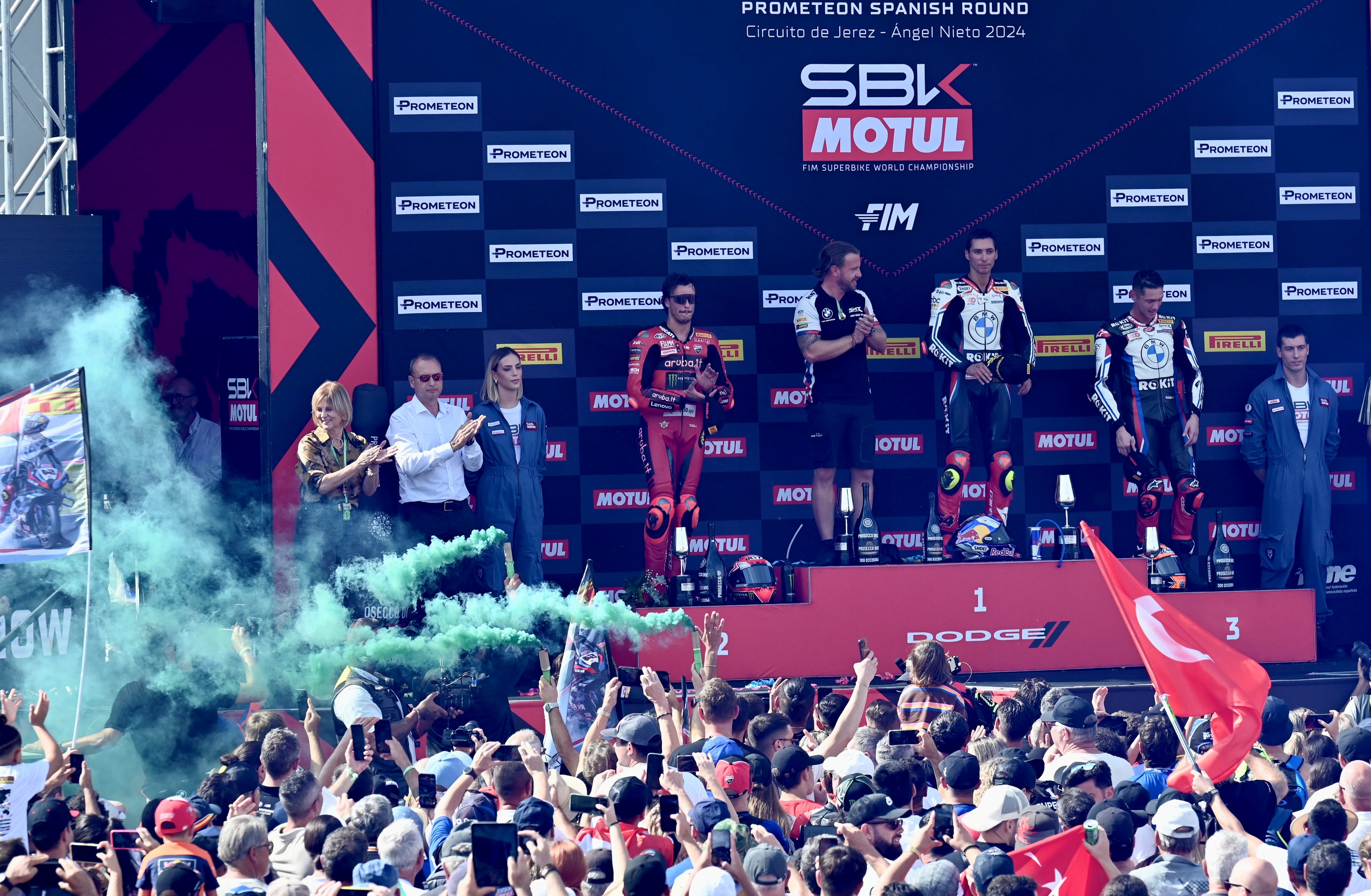 Podium del Mundial de Superbike celebrado en el Circuito de Jerez