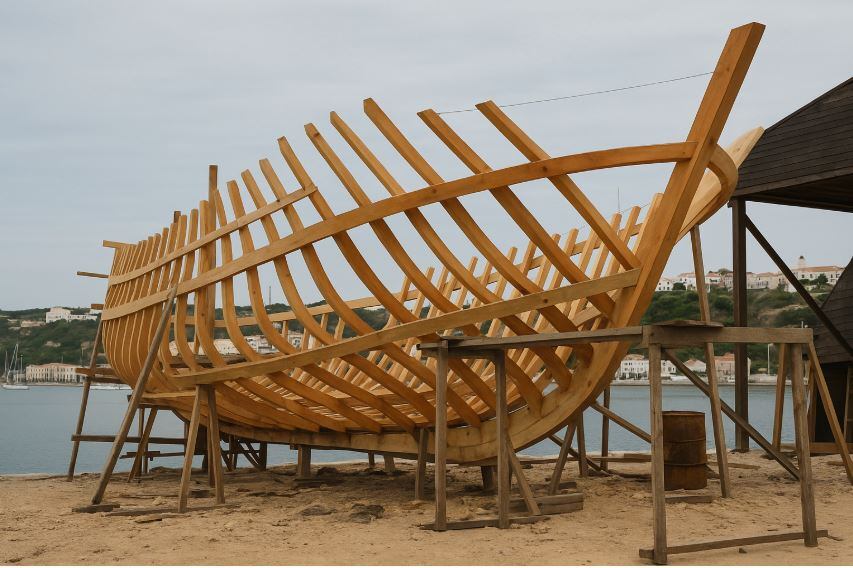 Esqueleto en madera de la nave