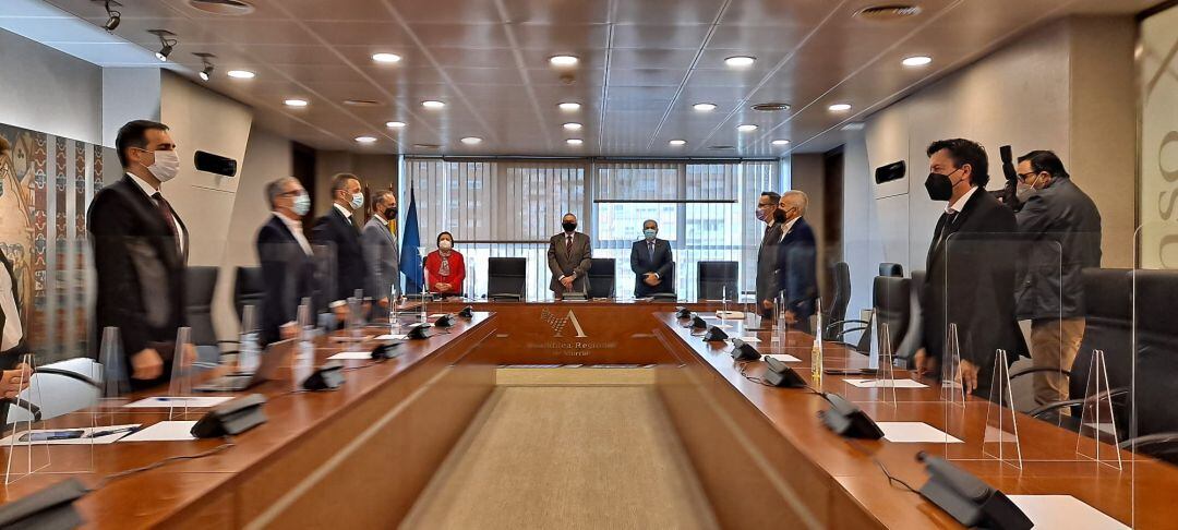 Reunión de la Junta de Portavoces de la Asamblea Regional en la que se ha decidido la fecha para el debate y votación de la moción de censura contra el ejecutivo de López MIras, presentada por Cs y PSOE