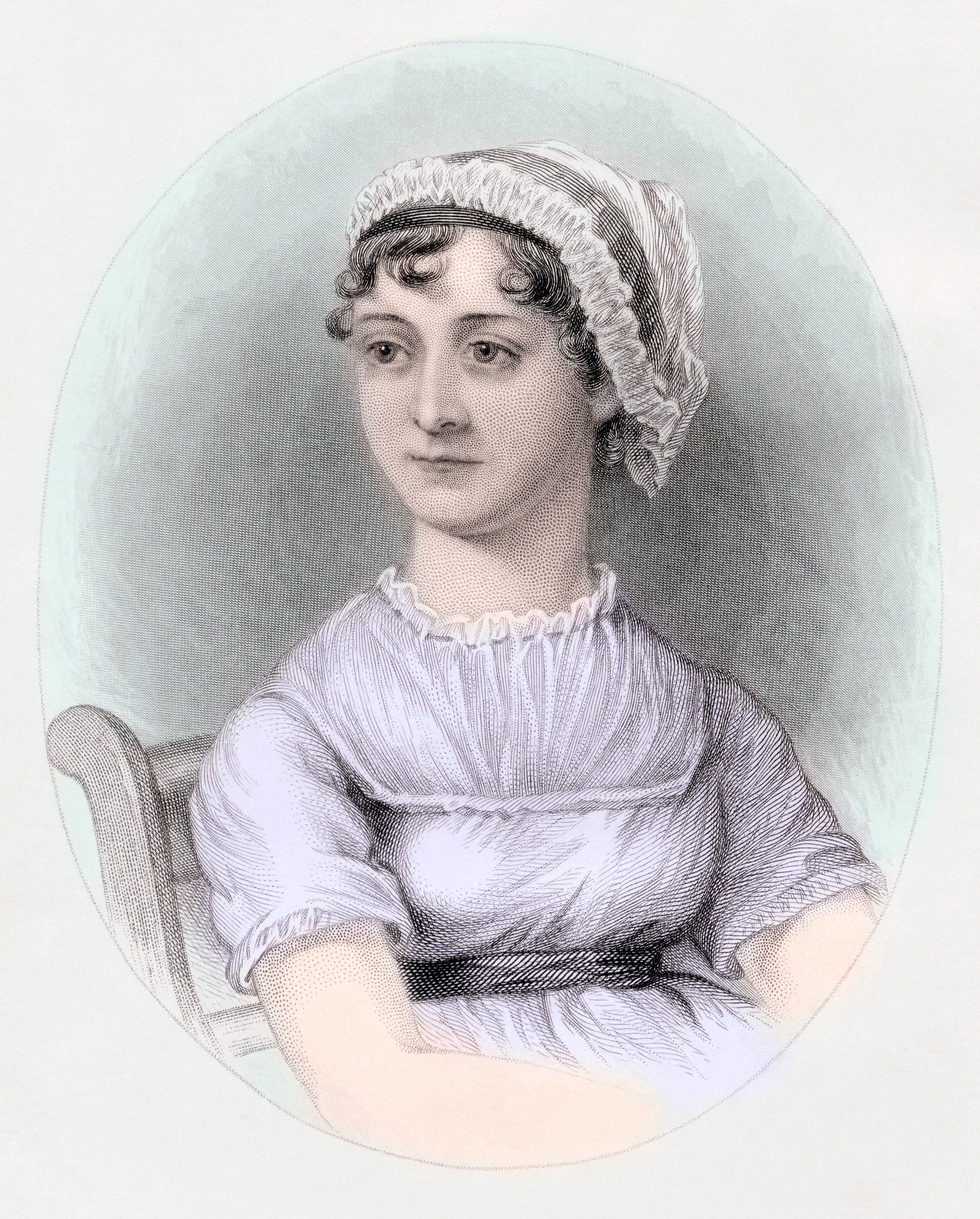 Retrato de la escritora británica Jane Austen hecho pr su hermana Cassandra Austen en 1850, pasado a color.
