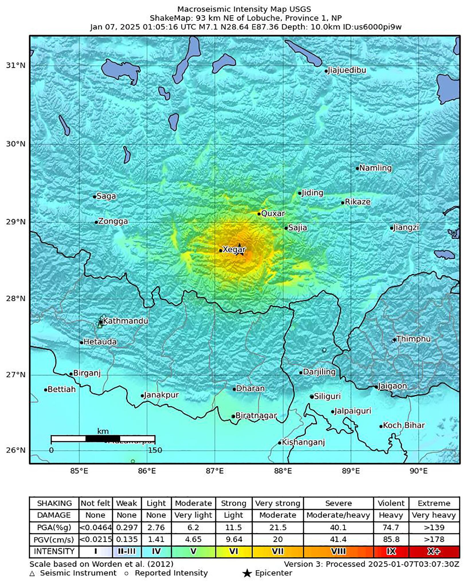 El epicentro del terremoto tuvo lugar cerca de Shigatse, al sur de China