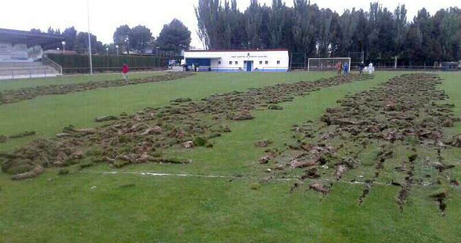 Imagen de cómo ha quedado el campo de fútbol municipal de Tardienta