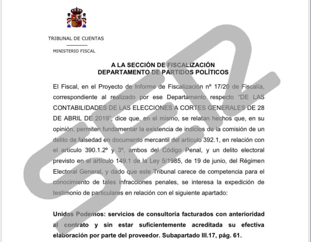 Parte del documento al que ha tenido acceso la SER.