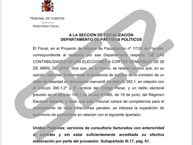 Parte del documento al que ha tenido acceso la SER.