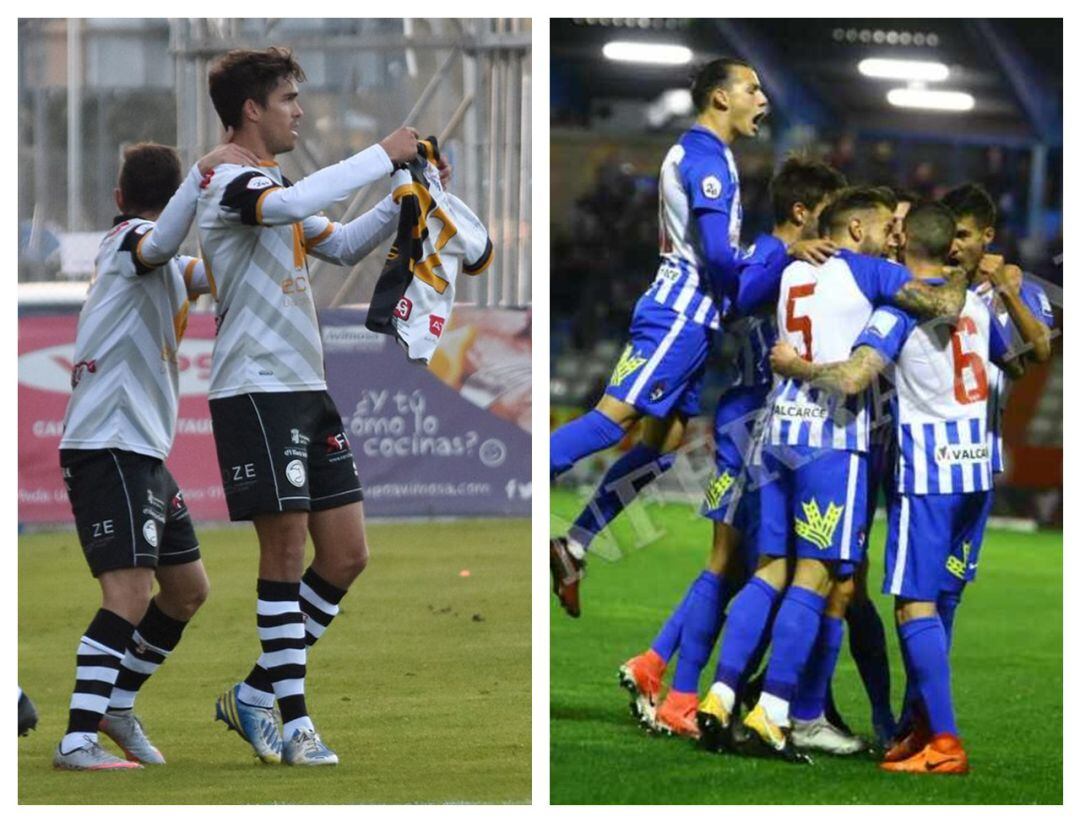 Unionistas (imagen del club), y la SD Ponferradina (imagen del club), celebrando sus goles del pasado fin de semana.