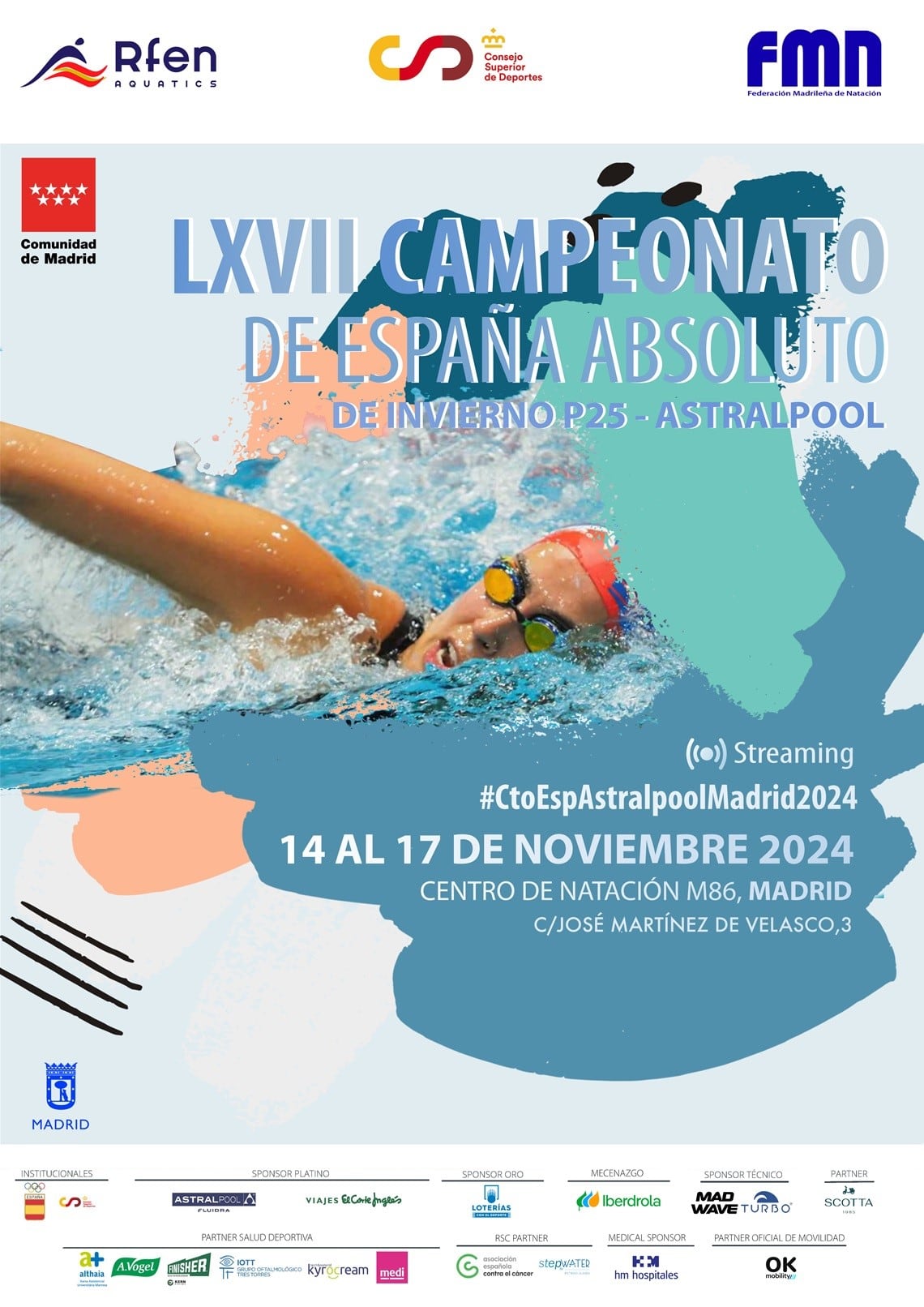 El Campeonato de España de invierno absoluto de natación se disputará en Madrid