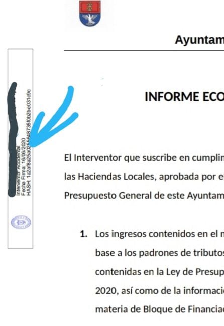 Parte del informe económico financiero.