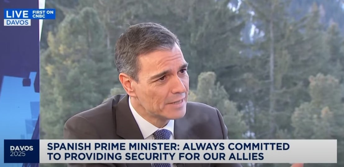 Pedro Sánchez, durante una entrevista con la CNBC en Davos.