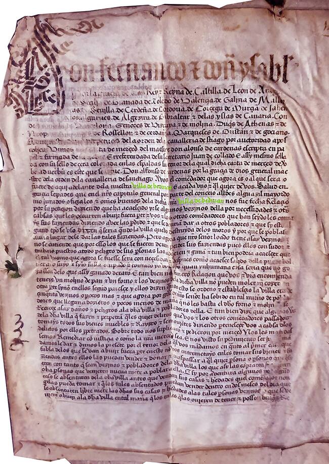 Uno de los manuscritos del siglo XV originales en Bedmar