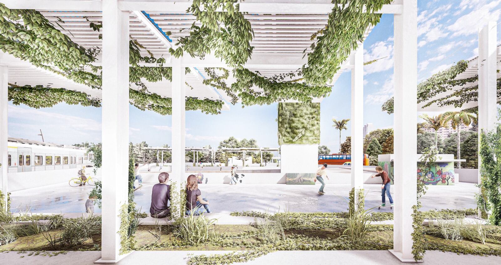 La rotonda de la Torre Miramar tendrá vegetación vertical, un jardín colgante y pérgolas fotovoltaicas