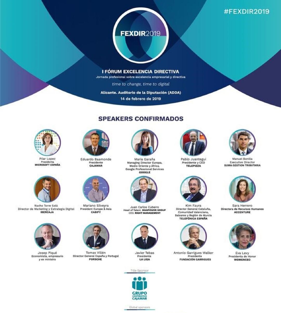 Lita de las personalidades que van a intervenir en FEXDIR 2019