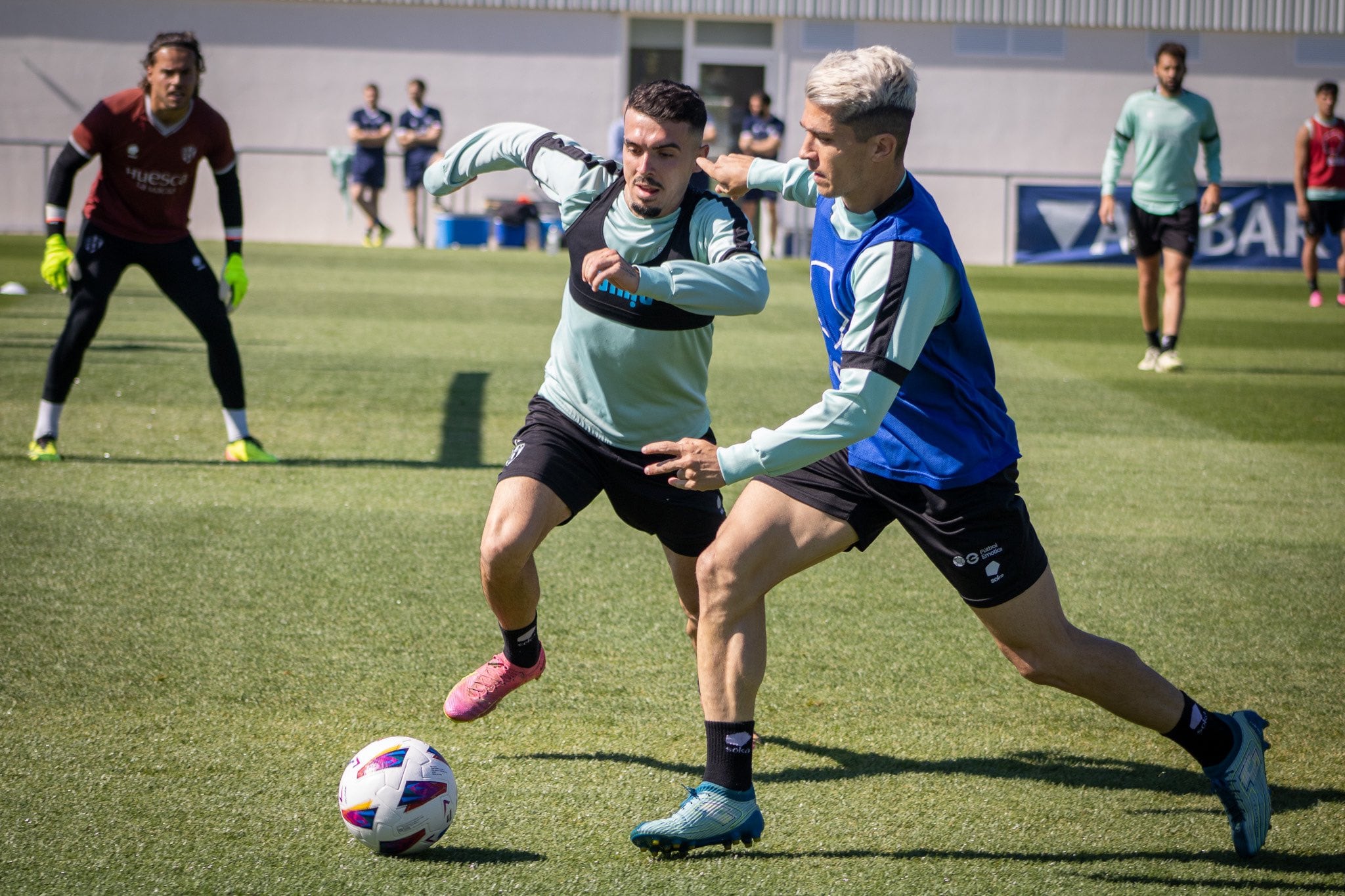 Joaquín y Nieto en el último entrenamiento de la SD Huesca