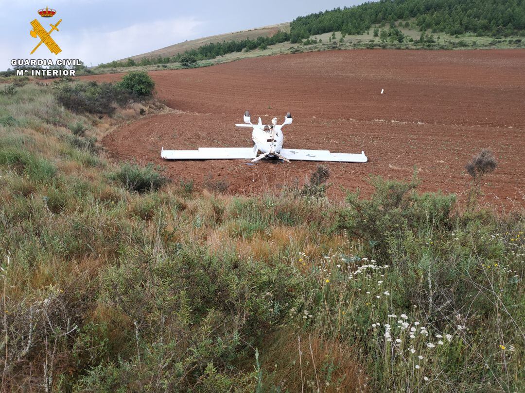 Avión ultraligero accidentado ayer en Herrera de Pisuerga