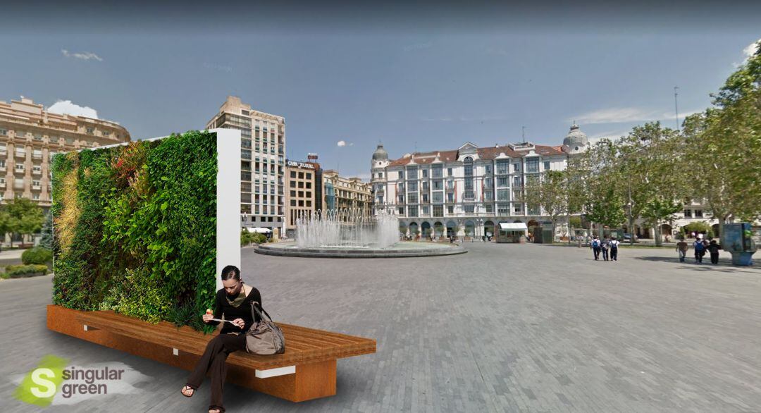 Recreación de uno de los jardines verticales en la Plaza Zorrilla