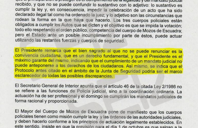 La SER accede en exclusiva al acta de reunión de la junta de seguridad catalana